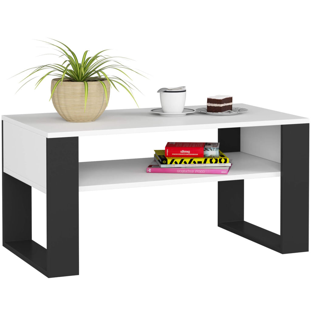 Masuta de cafea Domi cu raft inferior, blat laminat, 92x50x45 cm, alb si negru — imaginea 4