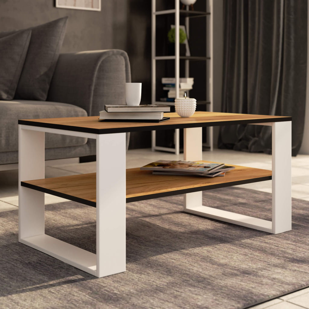 Masuta cafea ALEX cu raft inferior, PAL laminat, 92x53x45 cm, stejar craft si alb — imaginea 3