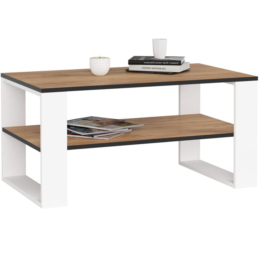 Masuta cafea ALEX cu raft inferior, PAL laminat, 92x53x45 cm, stejar craft si alb — imaginea 4