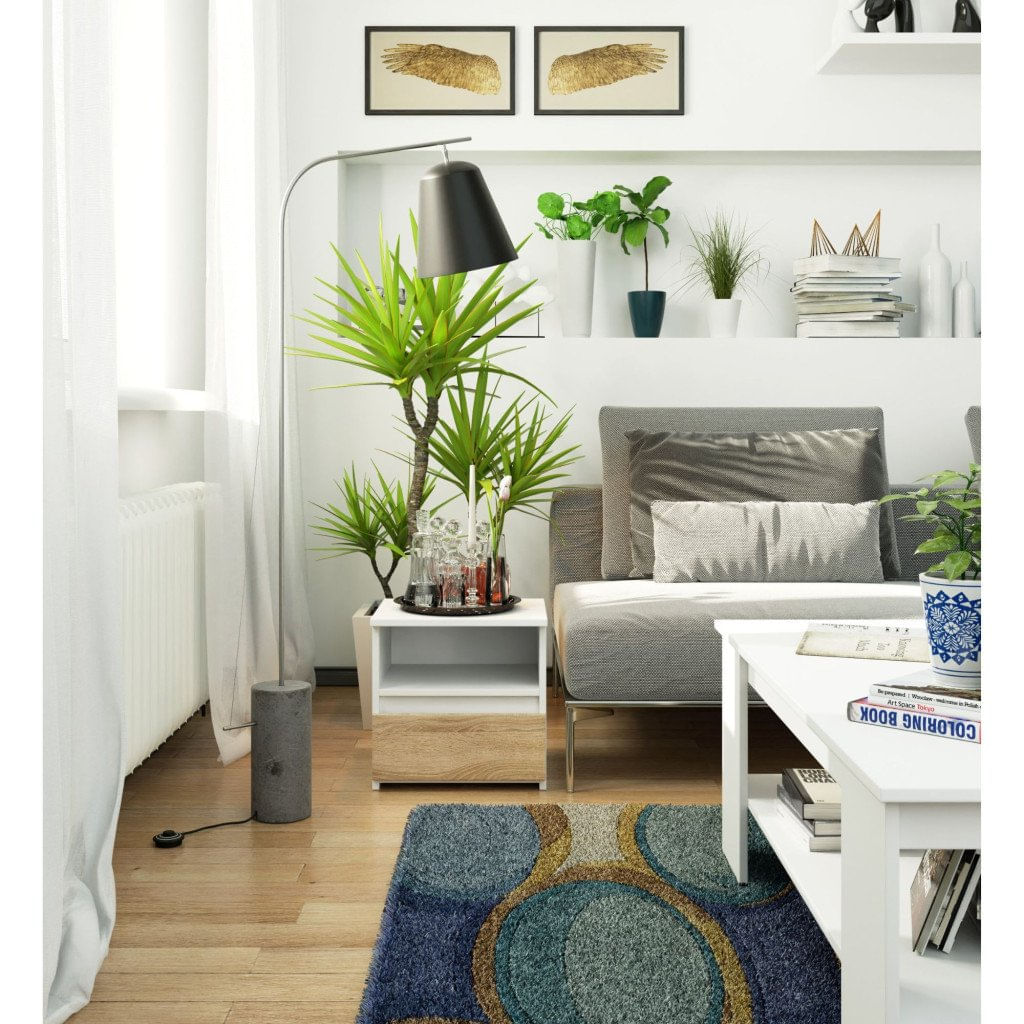 Noptiera cu 1 sertar, PAL laminat 16mm, 40x35x40 cm, alb si stejar sonoma — imaginea 4