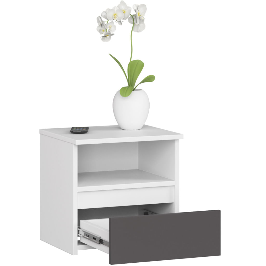 Noptiera cu 1 sertar, PAL laminat 16mm, 40x35x40 cm, alb si gri — imaginea 3