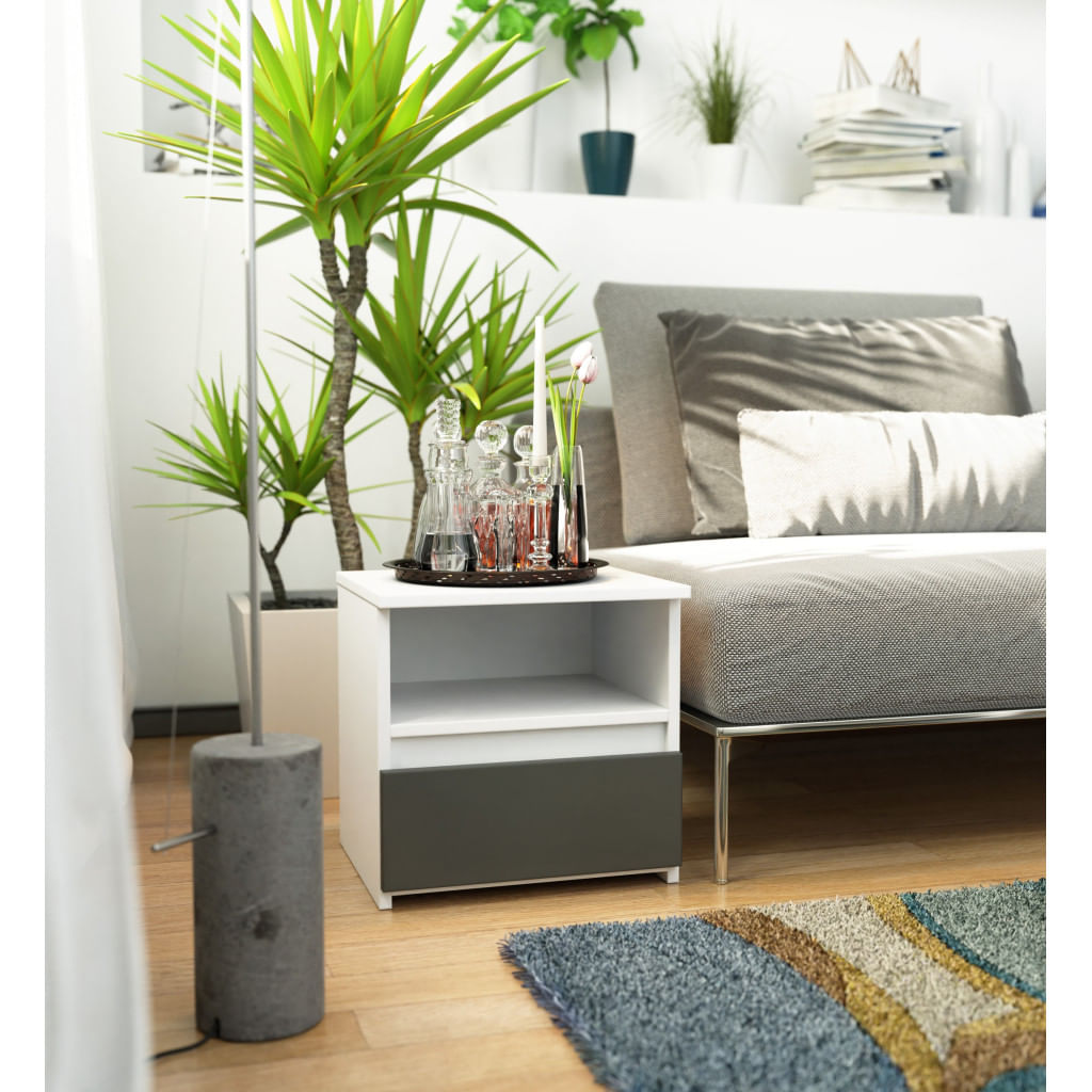 Noptiera cu 1 sertar, PAL laminat 16mm, 40x35x40 cm, alb si gri — imaginea 4