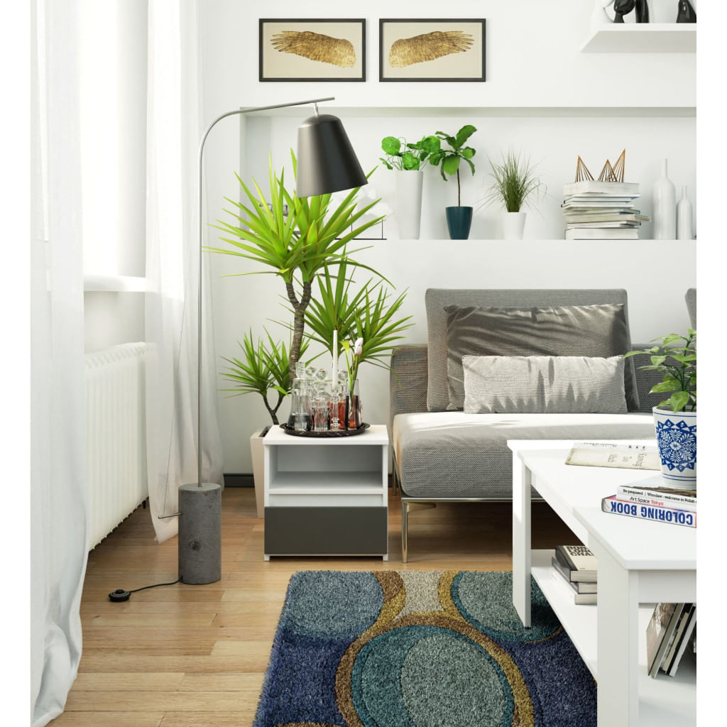 Noptiera cu 1 sertar, PAL laminat 16mm, 40x35x40 cm, alb si gri — imaginea 6