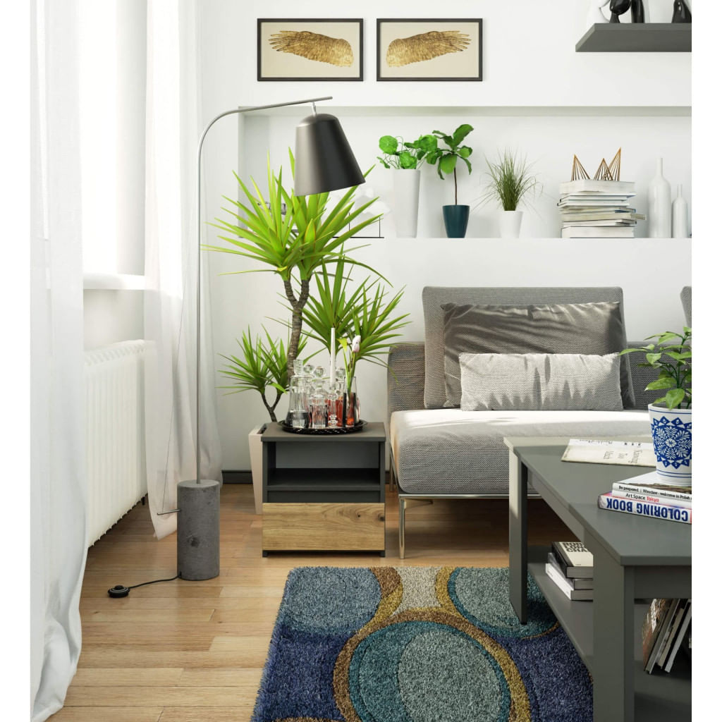 Noptiera cu 1 sertar, PAL laminat 16mm, 40x35x40 cm, gri si stejar artisan — imaginea 4