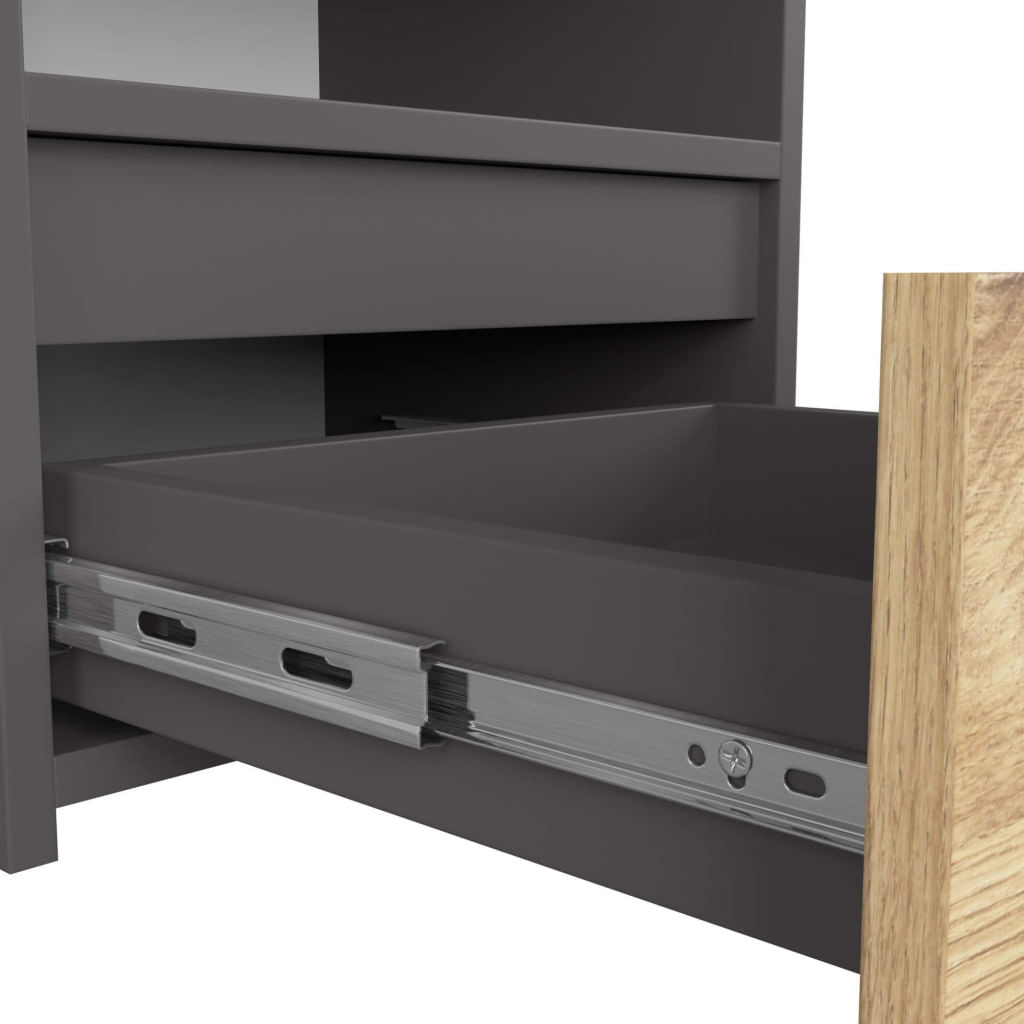 Noptiera cu 1 sertar, PAL laminat 16mm, 40x35x40 cm, gri si stejar artisan — imaginea 5
