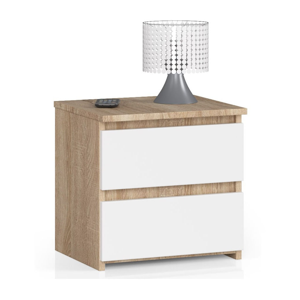 Noptiera cu 2 sertare, din PAL laminat, 40x35x40 cm, stejar sonoma si alb — imaginea 5