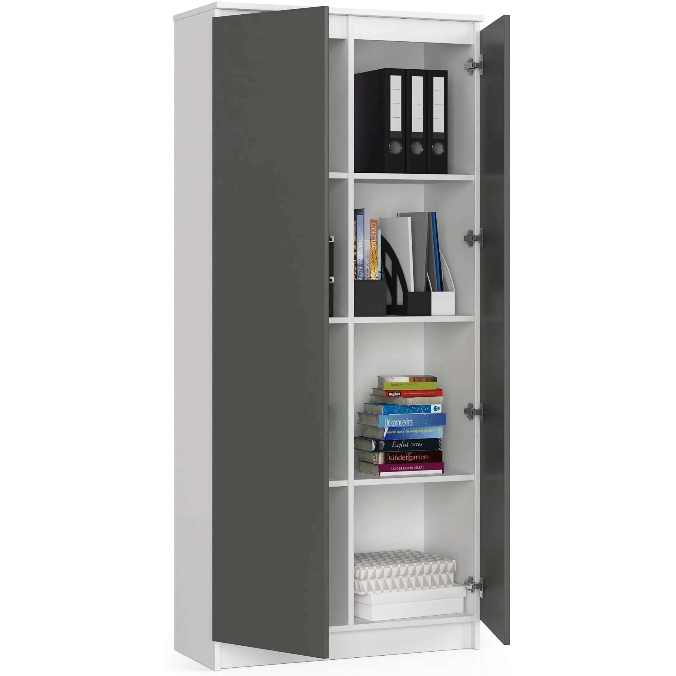 Dulap cu 8 etajere, PAL laminat 16 mm, 80x35x180 cm, alb si grafit — imaginea 5