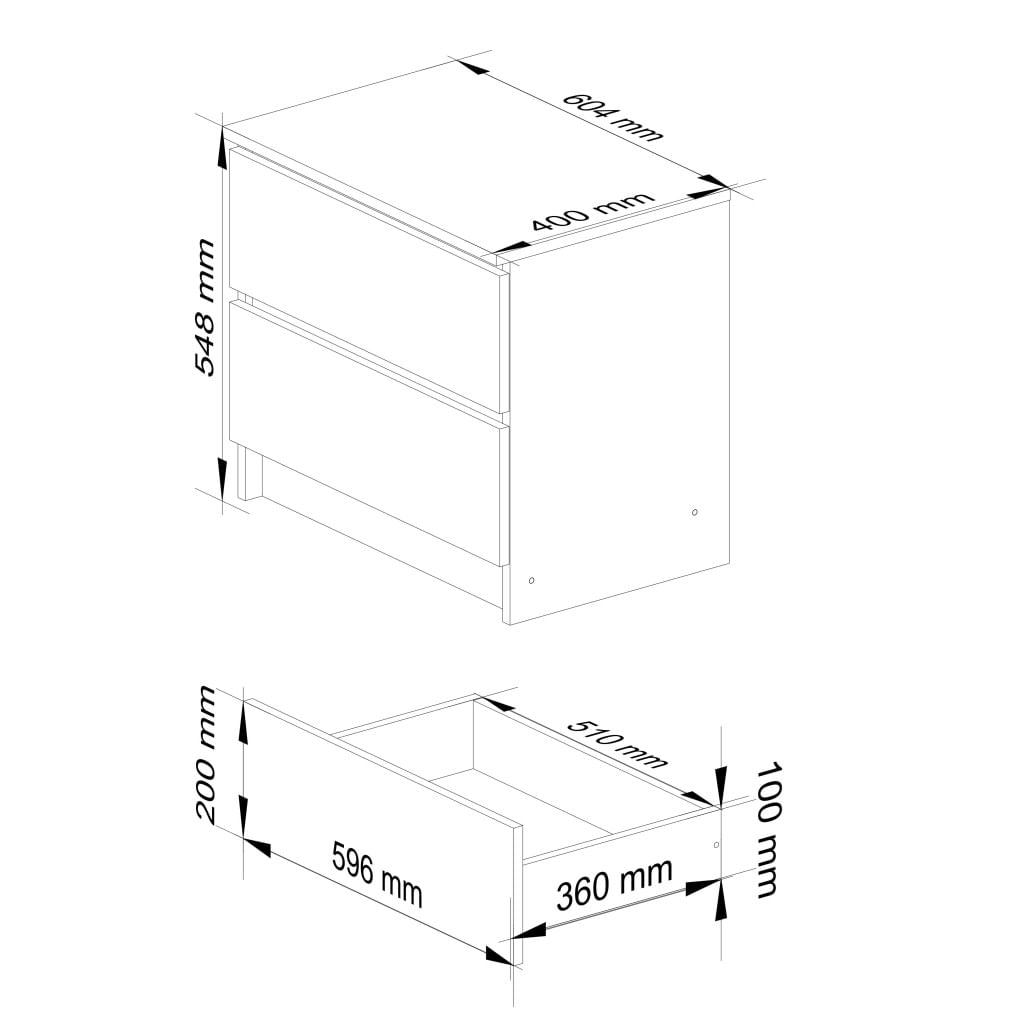 Comoda cu 2 sertare din PAL laminat 16 mm, 60x40x55 cm, stejar sonoma — imaginea 2