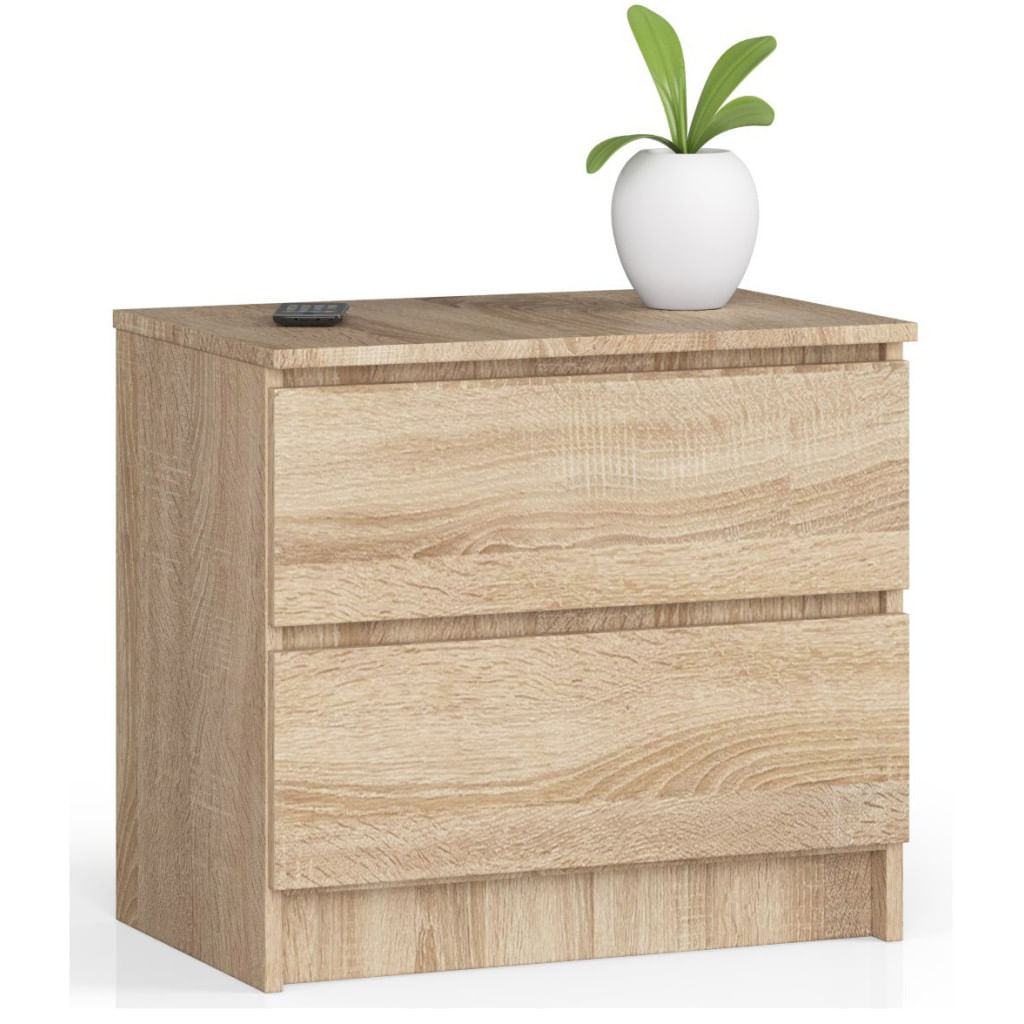 Comoda cu 2 sertare din PAL laminat 16 mm, 60x40x55 cm, stejar sonoma — imaginea 3