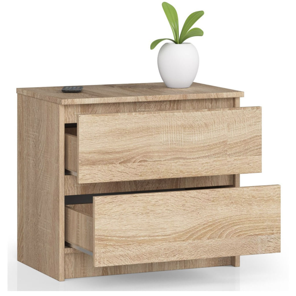 Comoda cu 2 sertare din PAL laminat 16 mm, 60x40x55 cm, stejar sonoma — imaginea 6