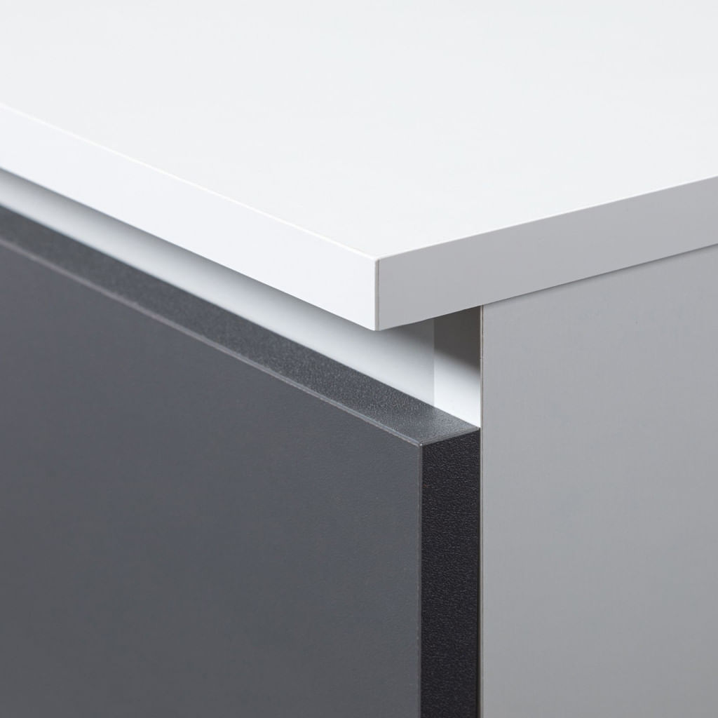 Birou de colt cu sertar, usa si 6 rafturi, PAL laminat 16 mm, 120x126x79 cm, alb si gri — imaginea 4