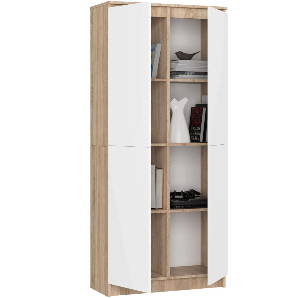 Dulap cu 8 etajere, PAL laminat 16 mm, 80x35x180 cm, stejar sonoma si alb — imaginea 3