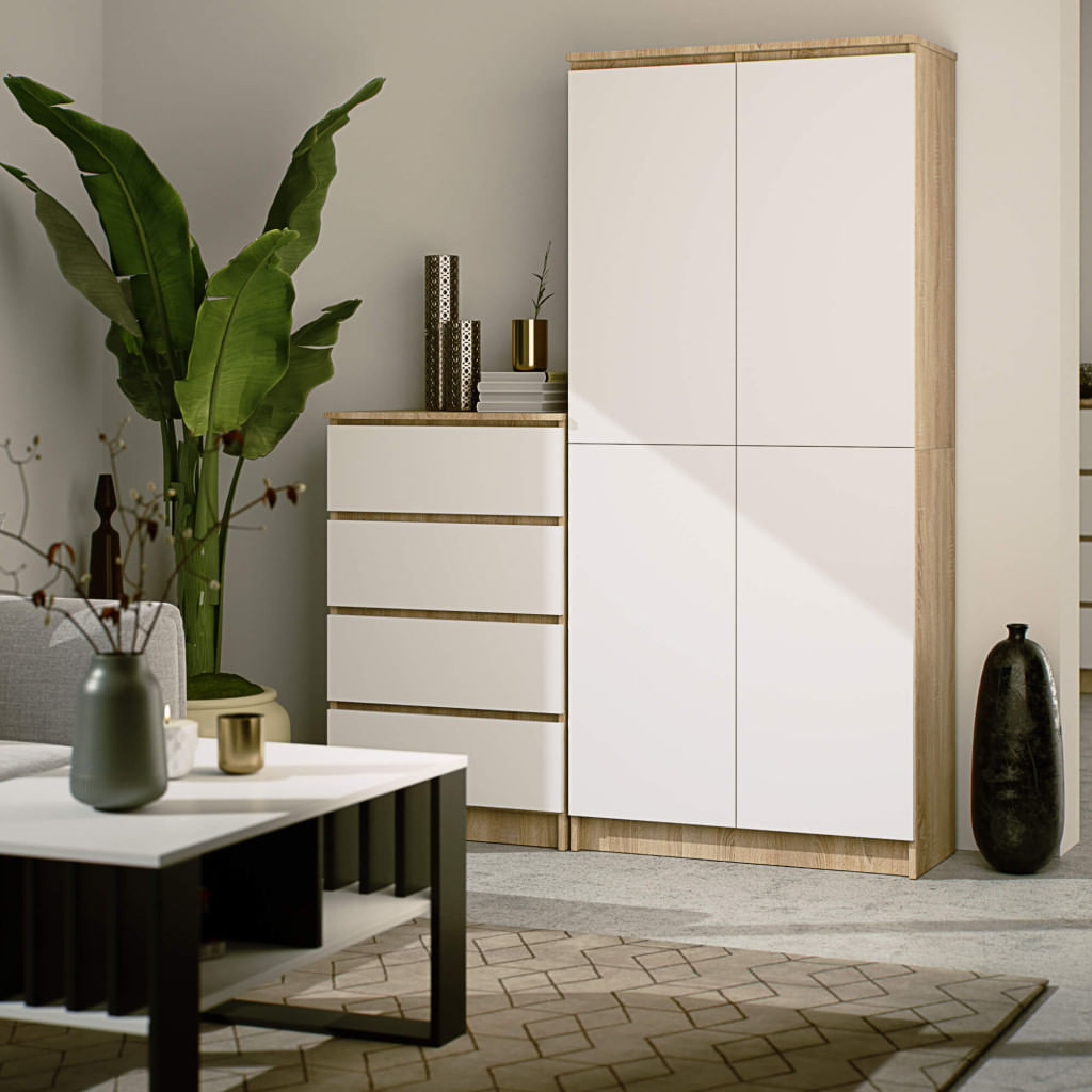 Dulap cu 8 etajere, PAL laminat 16 mm, 80x35x180 cm, stejar sonoma si alb — imaginea 4