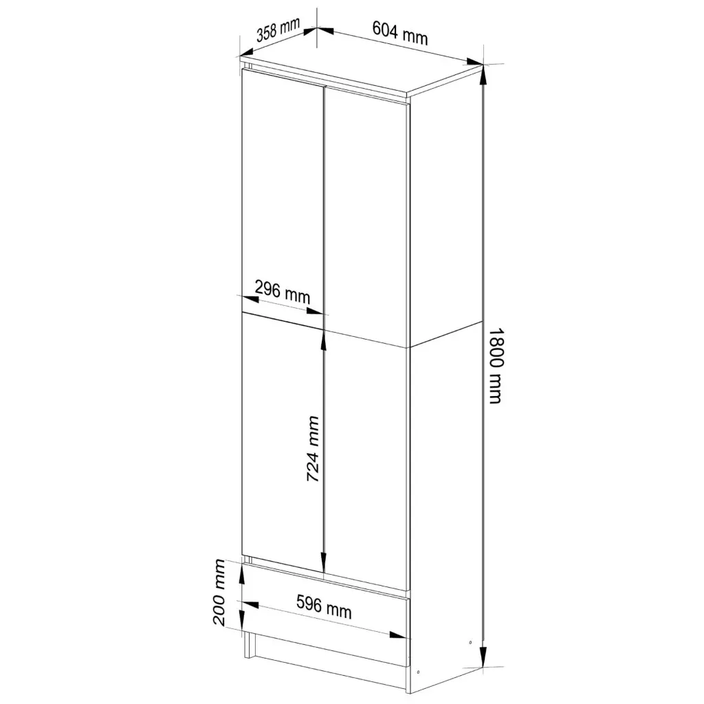 Dulap inchis cu 2 usi si sertar, 4 rafturi, PAL laminat 16 mm, 60x35x180 cm, stejar sonoma si alb — imaginea 5