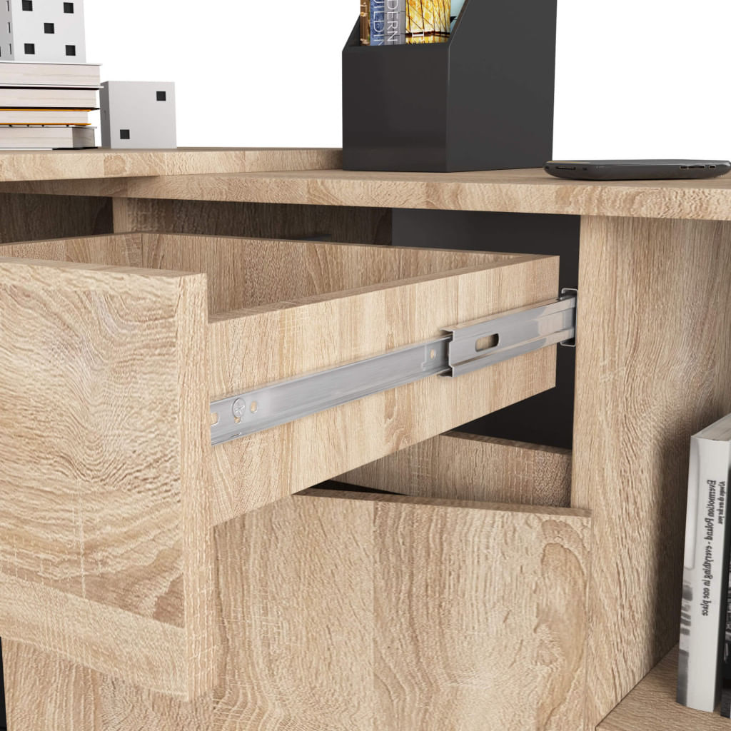 Birou de colt cu sertar, usa si 6 rafturi, PAL laminat 16 mm, 120x126x79 cm, stejar sonoma — imaginea 5