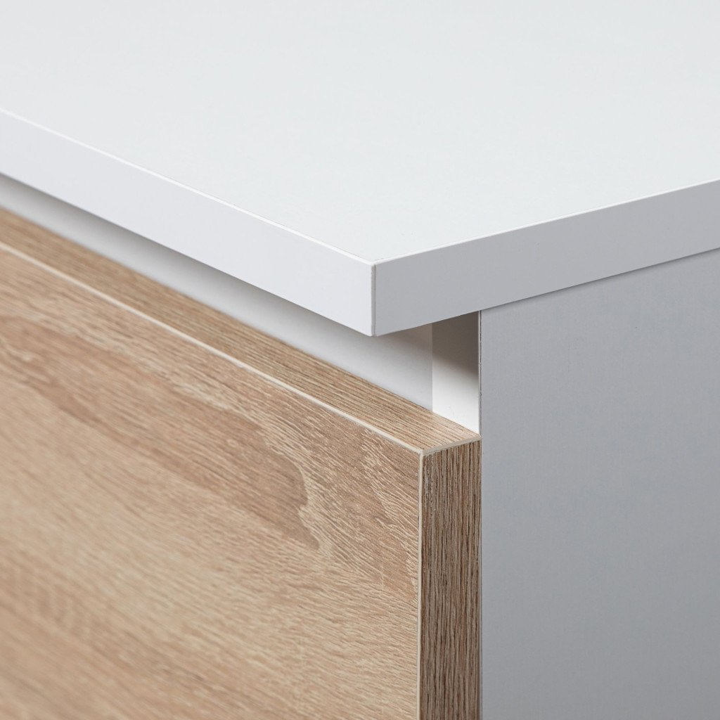Comoda cu 3 sertare, PAL laminat 16 mm, 60x35x57 cm, alb si stejar sonoma — imaginea 3