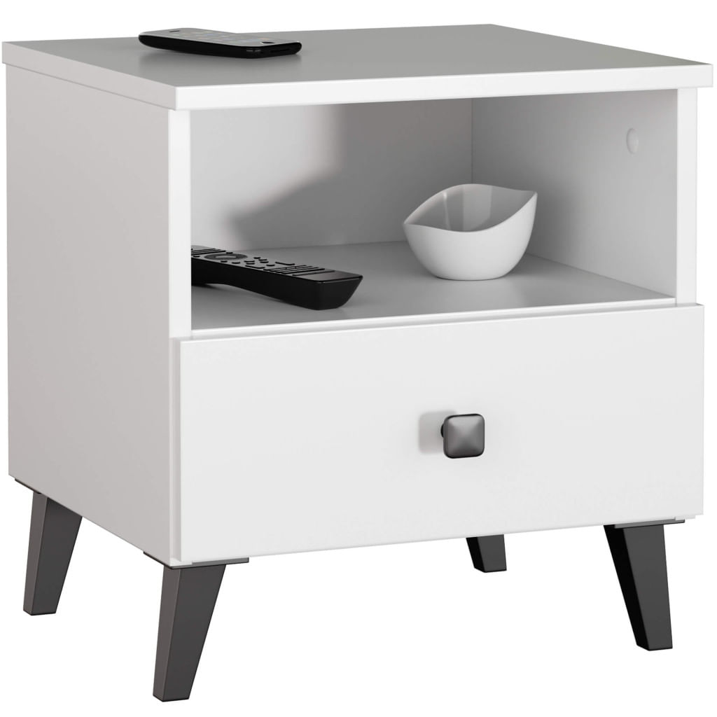Comoda MOBI K01 cu sertar si raft deschis, PAL laminat 16 mm, 40x37x43 cm, alb si negru — imaginea 7