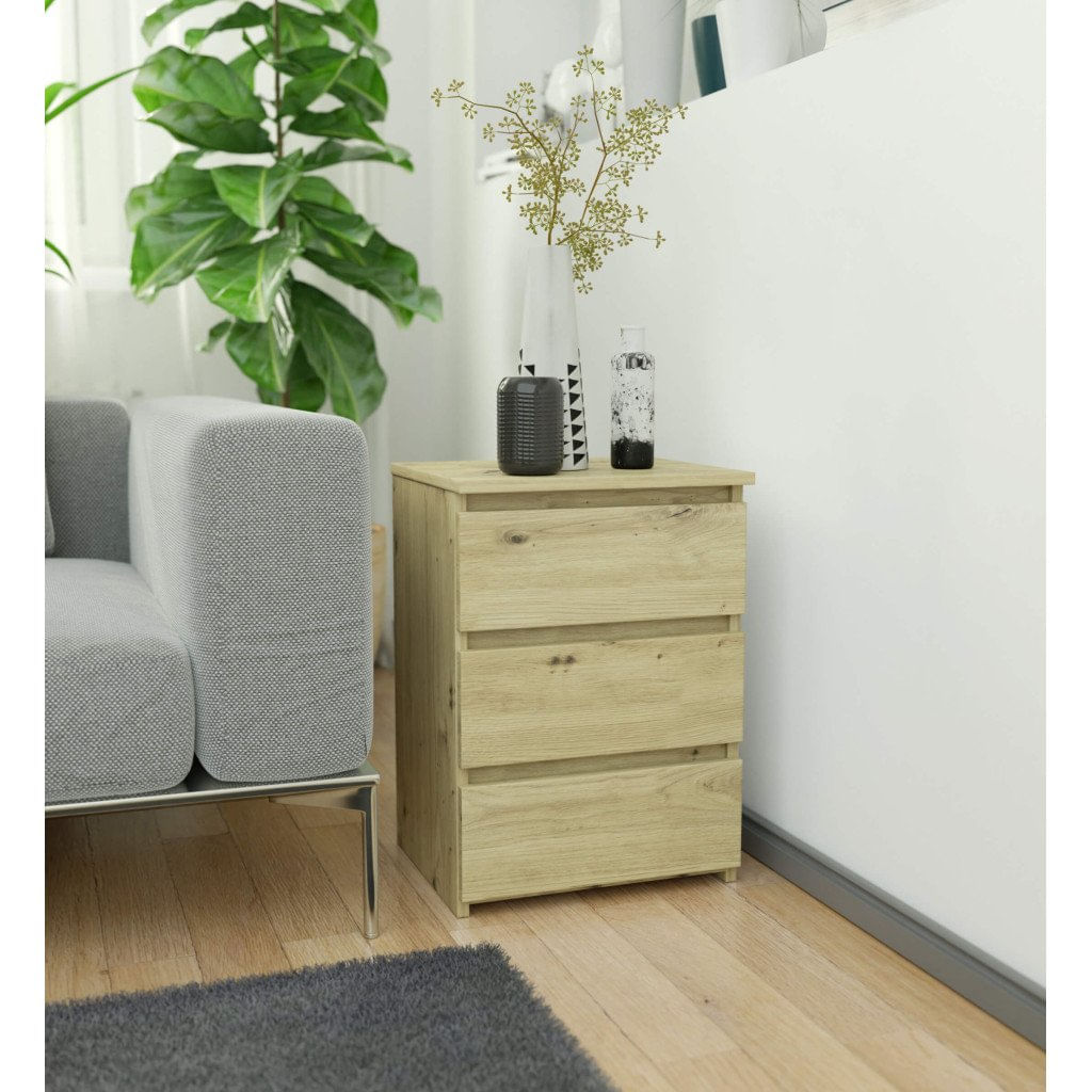 Noptiera cu 3 sertare, PAL laminat 16 mm, 40x35x57 cm, stejar artisan — imaginea 2