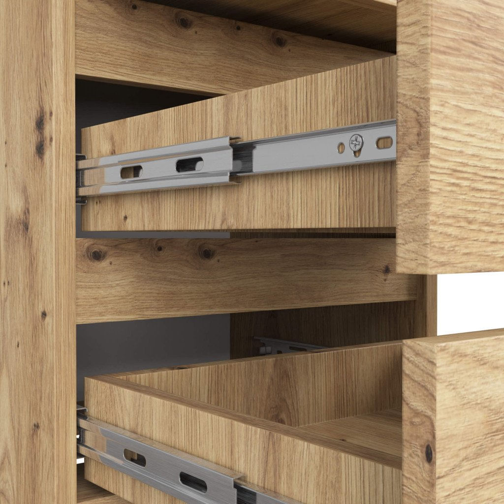 Noptiera cu 3 sertare, PAL laminat 16 mm, 40x35x57 cm, stejar artisan — imaginea 4