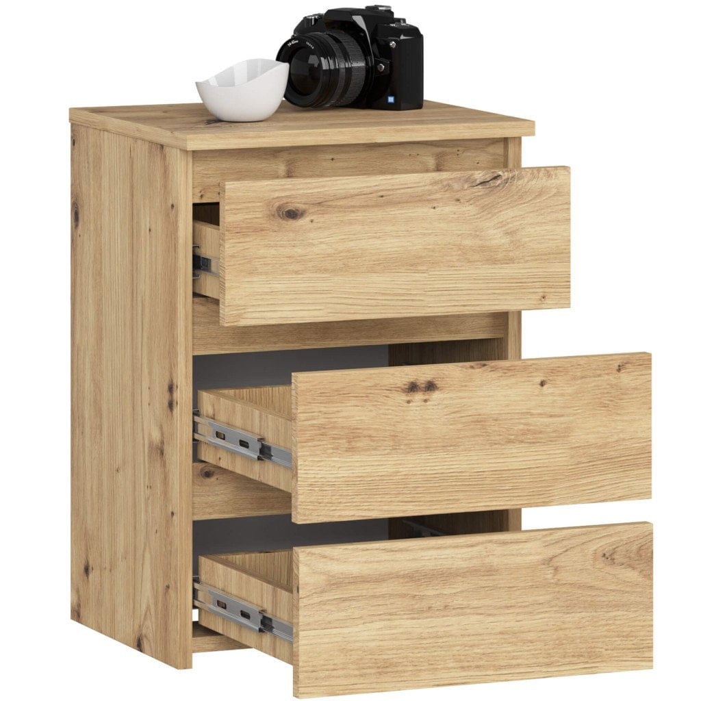 Noptiera cu 3 sertare, PAL laminat 16 mm, 40x35x57 cm, stejar artisan — imaginea 5