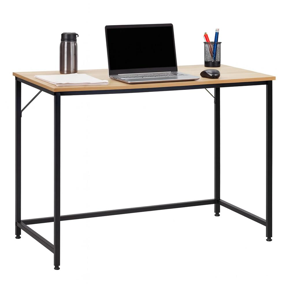 Birou cu blat MDF si cadru metalic, 100x50x76 cm, maro deschis — imaginea 3