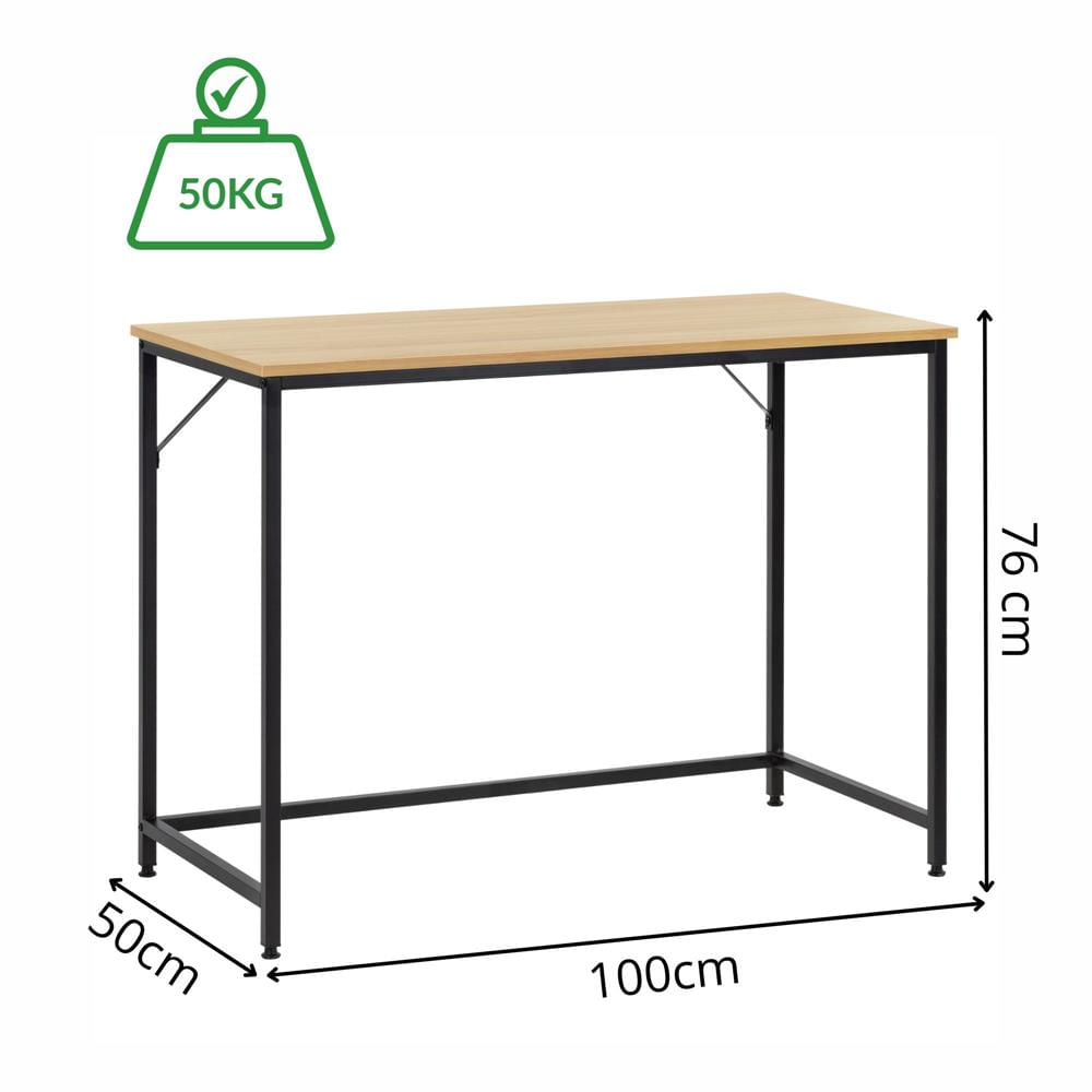 Birou cu blat MDF si cadru metalic, 100x50x76 cm, maro deschis — imaginea 17