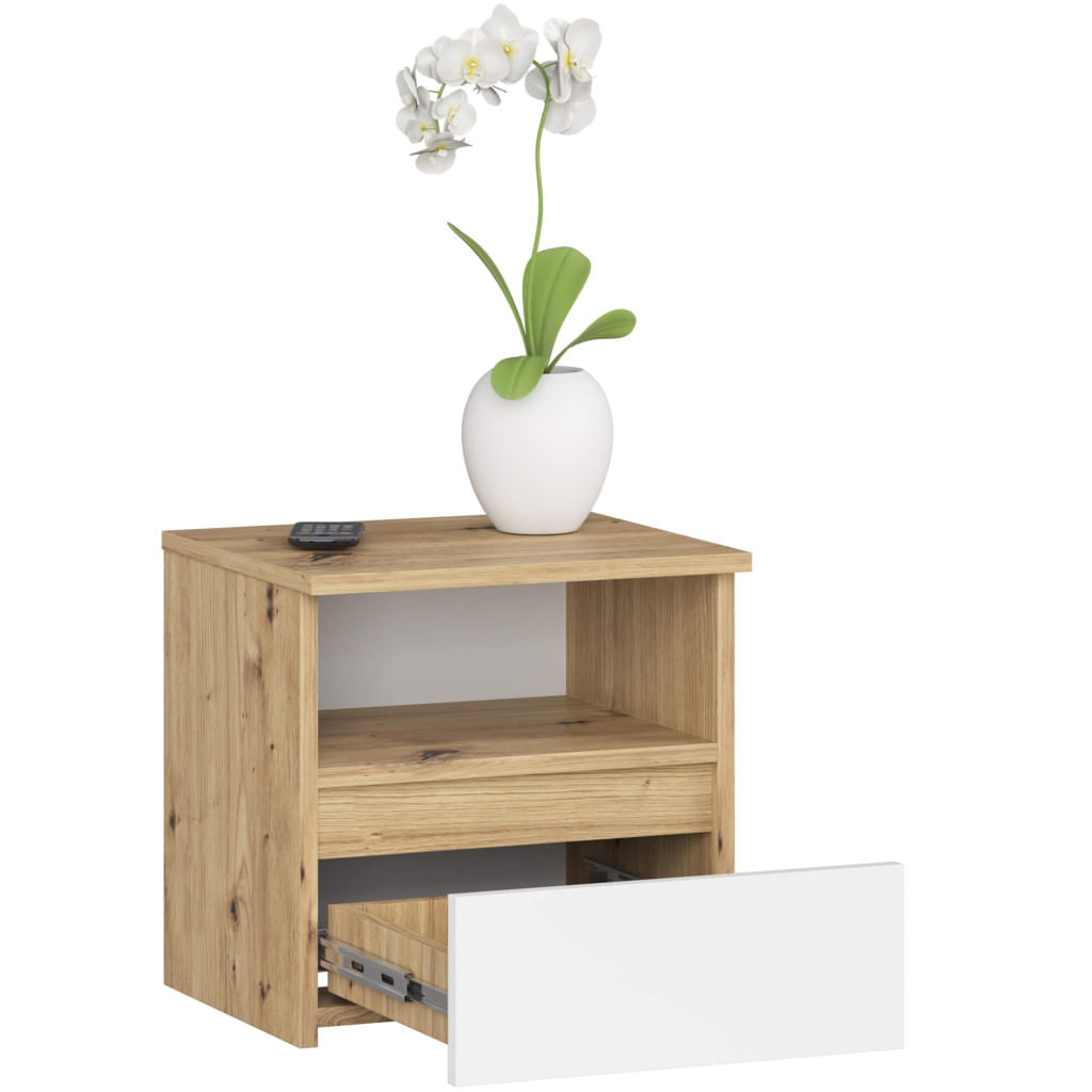 Noptiera cu 1 sertar, PAL laminat 16mm, 40x35x40 cm, stejar artisan si alb — imaginea 2