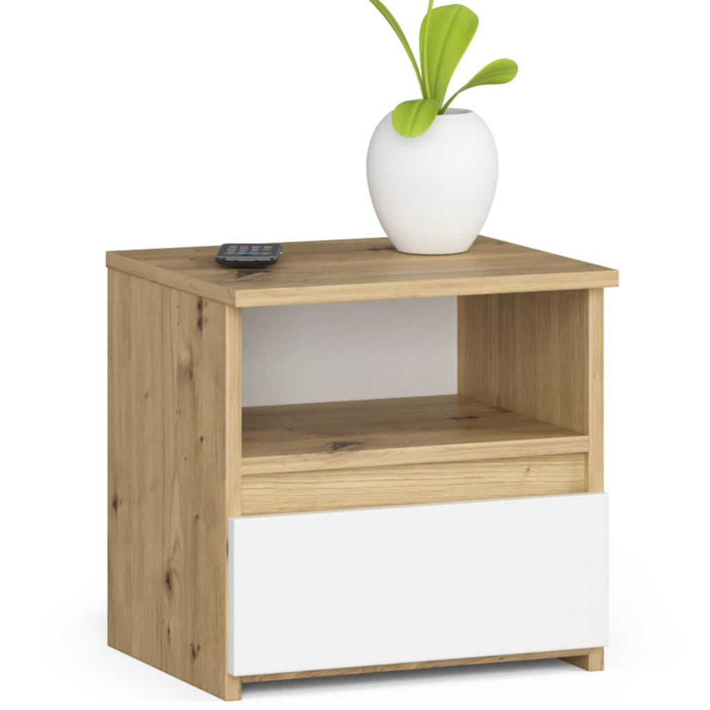 Noptiera cu 1 sertar, PAL laminat 16mm, 40x35x40 cm, stejar artisan si alb — imaginea 5