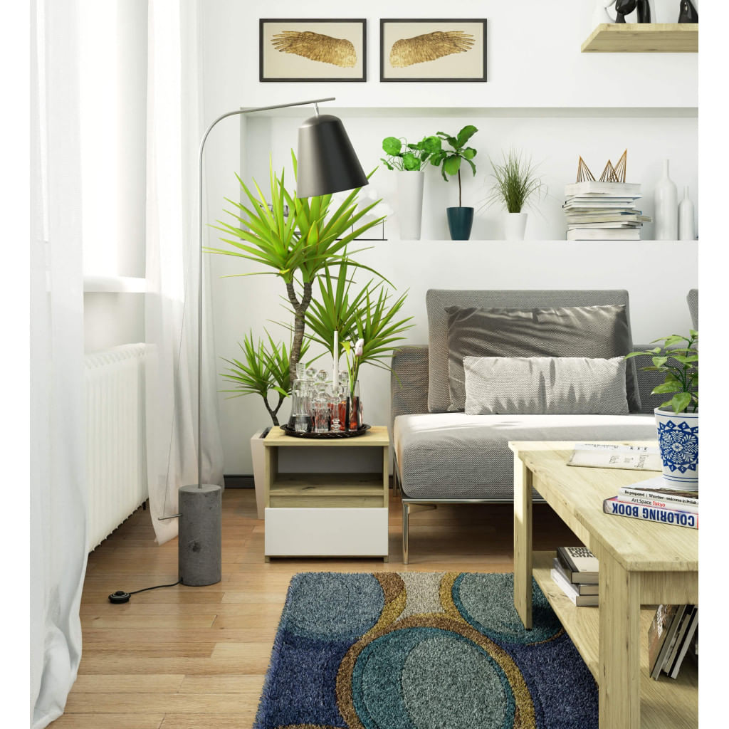 Noptiera cu 1 sertar, PAL laminat 16mm, 40x35x40 cm, stejar artisan si alb — imaginea 6