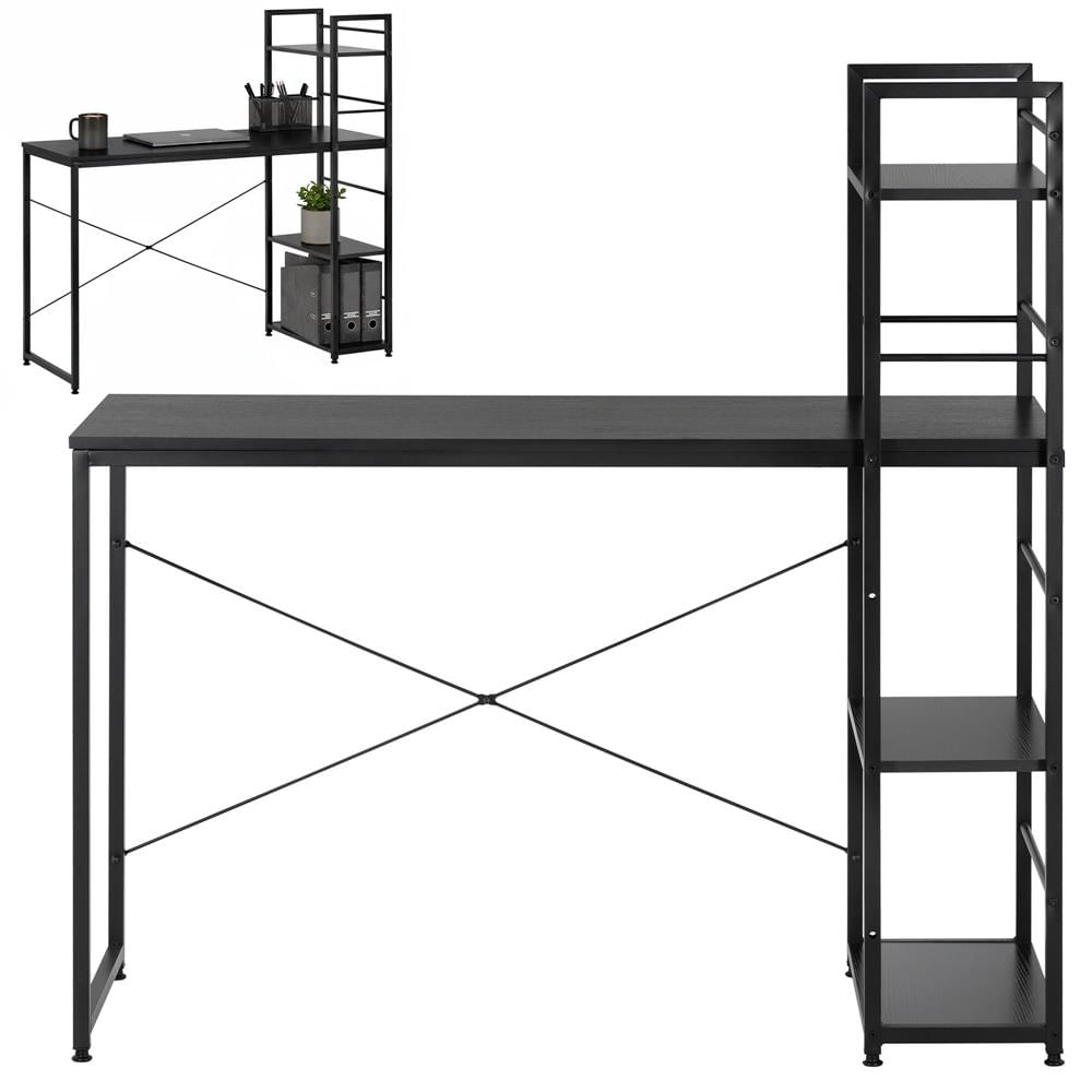 Birou cu blat MDF si rafturi laterale, cadru metalic, 120x48x122 cm, negru — imaginea 5