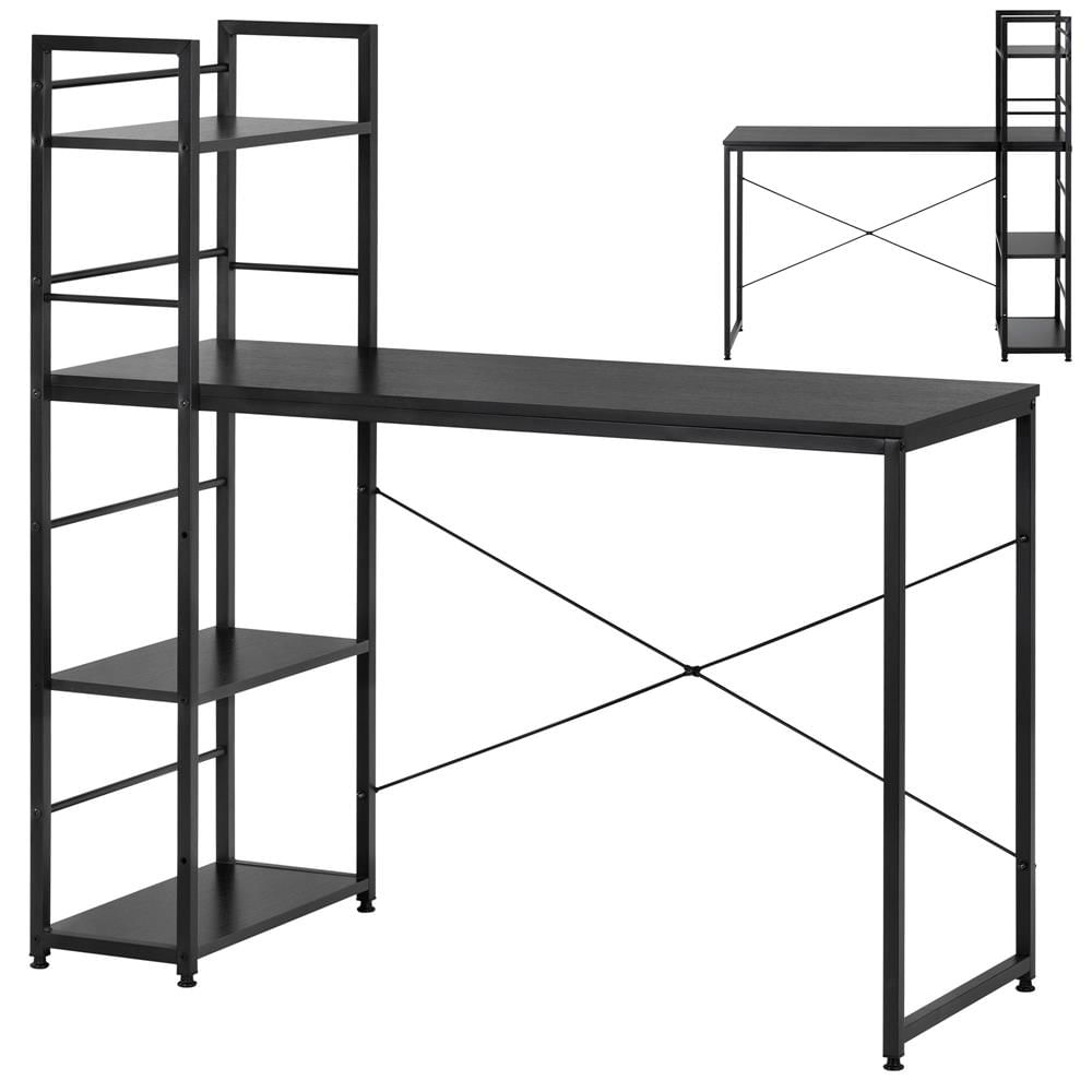 Birou cu blat MDF si rafturi laterale, cadru metalic, 120x48x122 cm, negru — imaginea 16