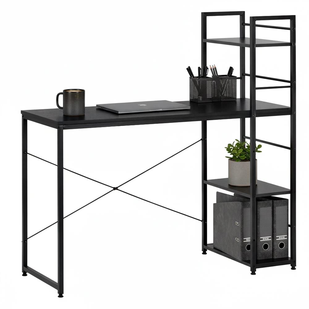 Birou cu blat MDF si rafturi laterale, cadru metalic, 120x48x122 cm, negru — imaginea 19
