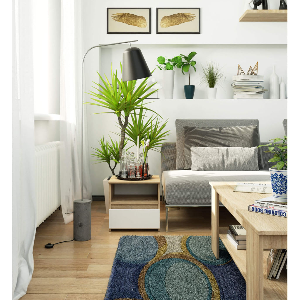 Noptiera cu 1 sertar, PAL laminat 16mm, 40x35x40 cm, stejar sonoma si alb — imaginea 4