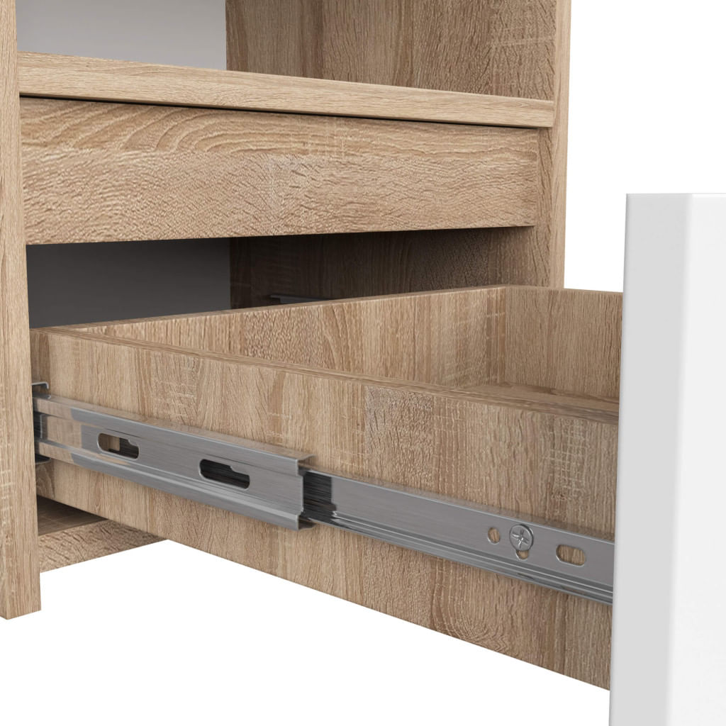 Noptiera cu 1 sertar, PAL laminat 16mm, 40x35x40 cm, stejar sonoma si alb — imaginea 5