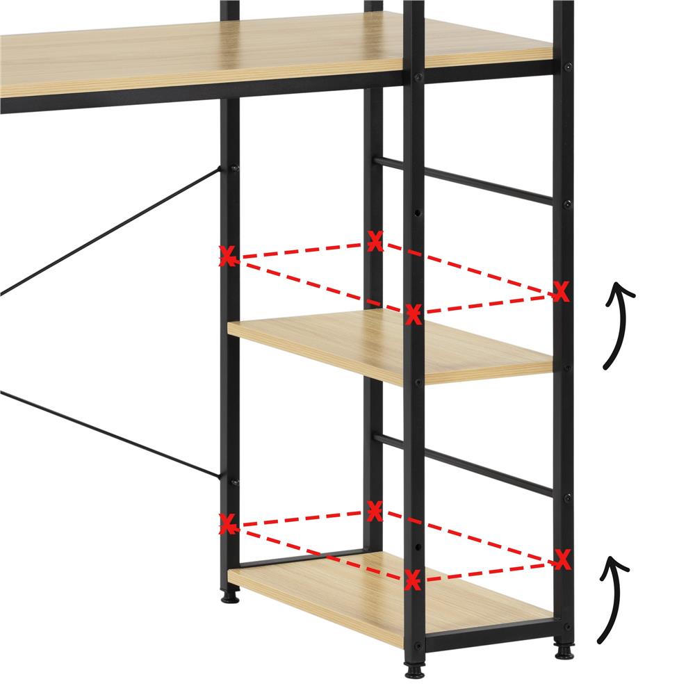 Birou cu blat MDF si rafturi laterale, cadru metalic, 120x48x122 cm, maro deschis — imaginea 2