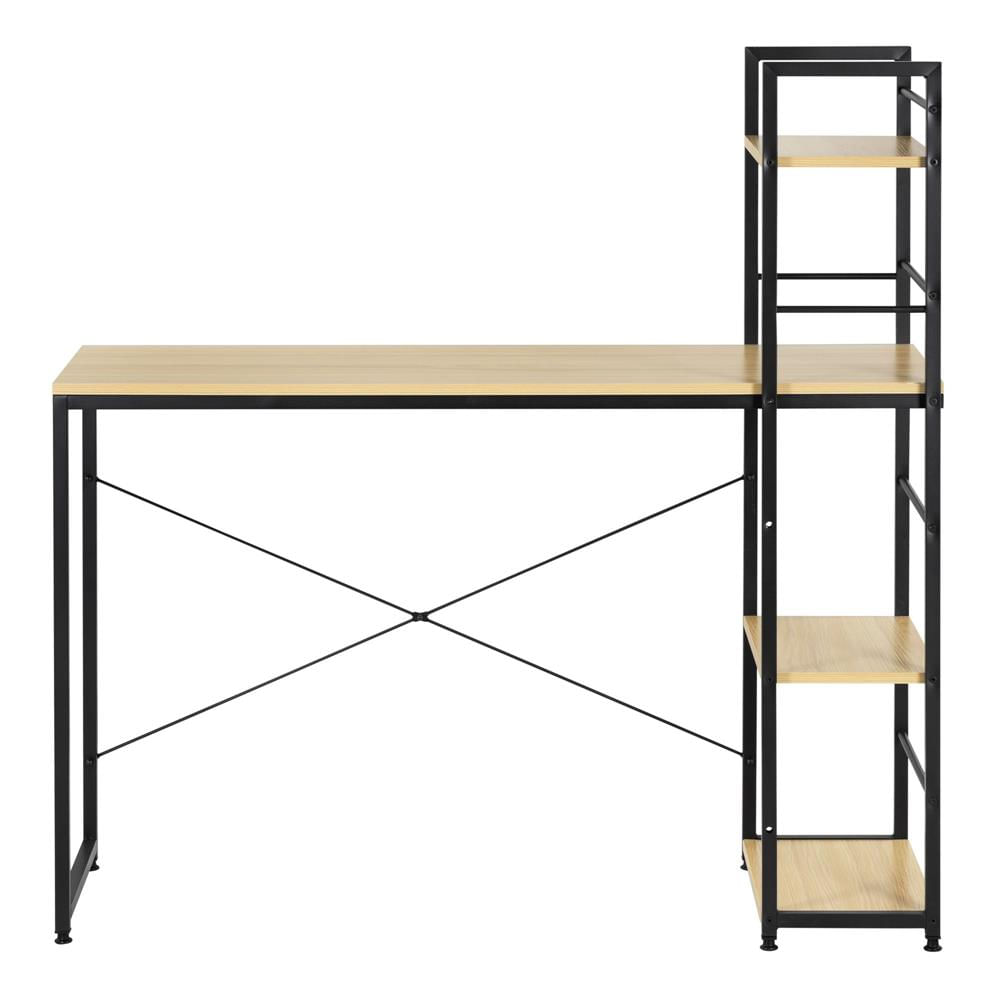 Birou cu blat MDF si rafturi laterale, cadru metalic, 120x48x122 cm, maro deschis — imaginea 6