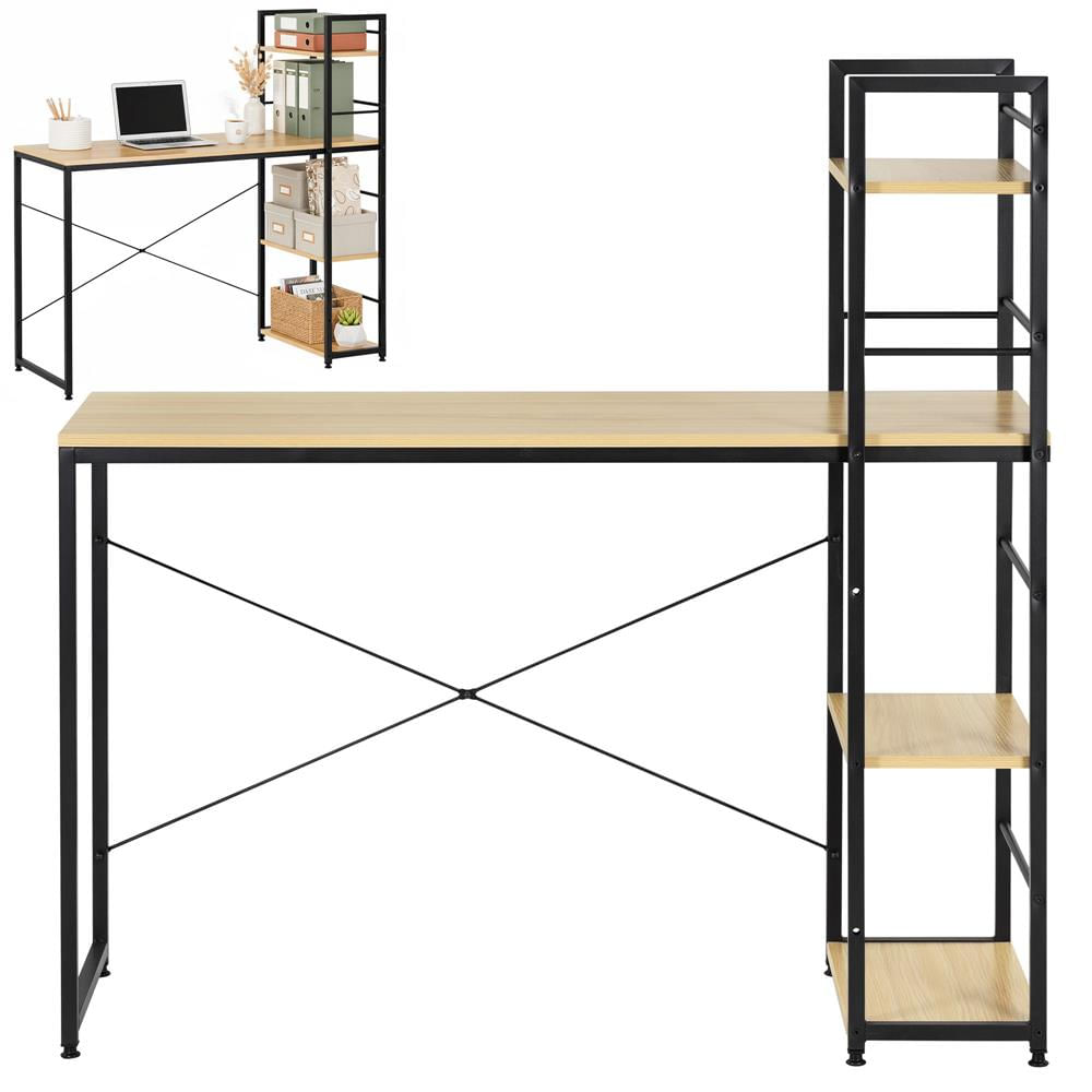 Birou cu blat MDF si rafturi laterale, cadru metalic, 120x48x122 cm, maro deschis — imaginea 8