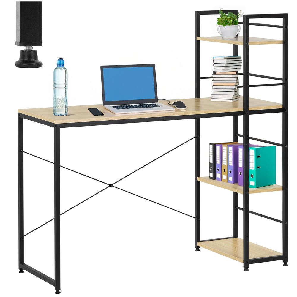Birou cu blat MDF si rafturi laterale, cadru metalic, 120x48x122 cm, maro deschis — imaginea 11