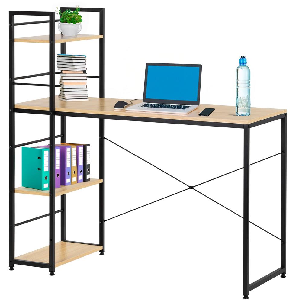 Birou cu blat MDF si rafturi laterale, cadru metalic, 120x48x122 cm, maro deschis — imaginea 15