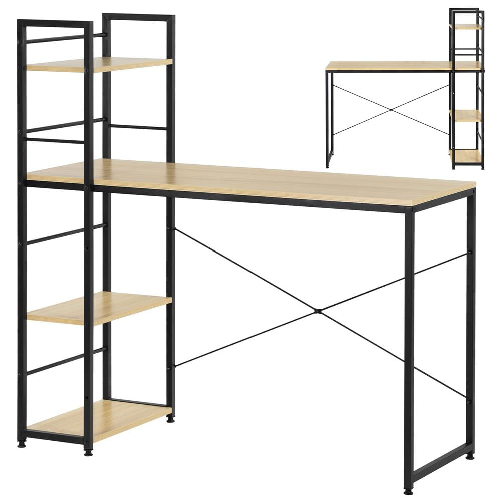 Birou cu blat MDF si rafturi laterale, cadru metalic, 120x48x122 cm, maro deschis — imaginea 16