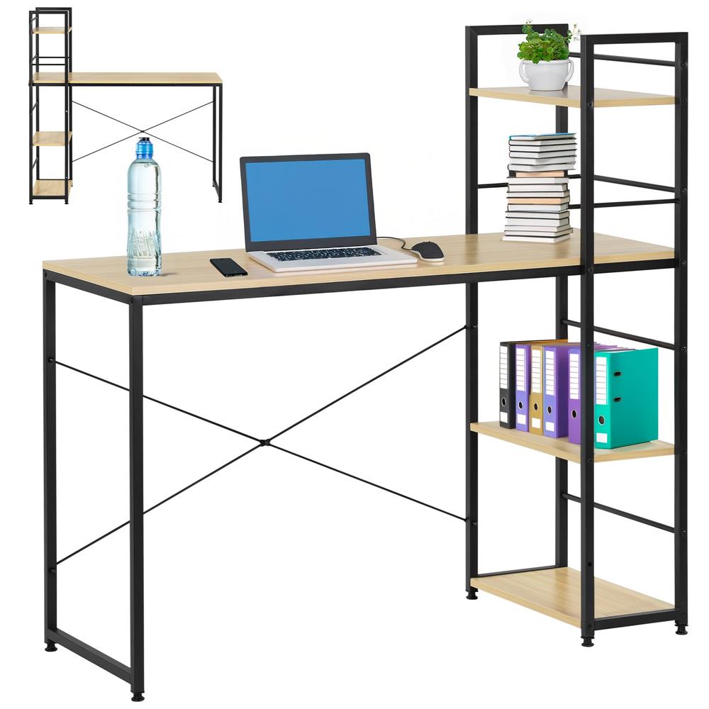 Birou cu blat MDF si rafturi laterale, cadru metalic, 120x48x122 cm, maro deschis — imaginea 17
