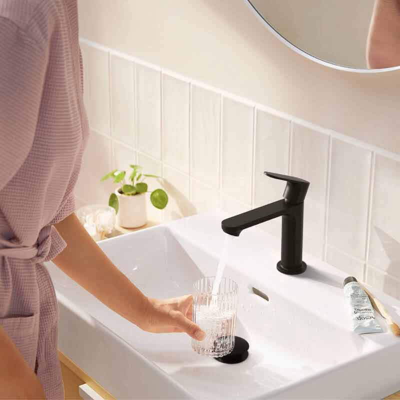 Baterie lavoar Hansgrohe, Rebris S 80, fara ventil, EcoSmart, CoolStart, negru mat — imaginea 2