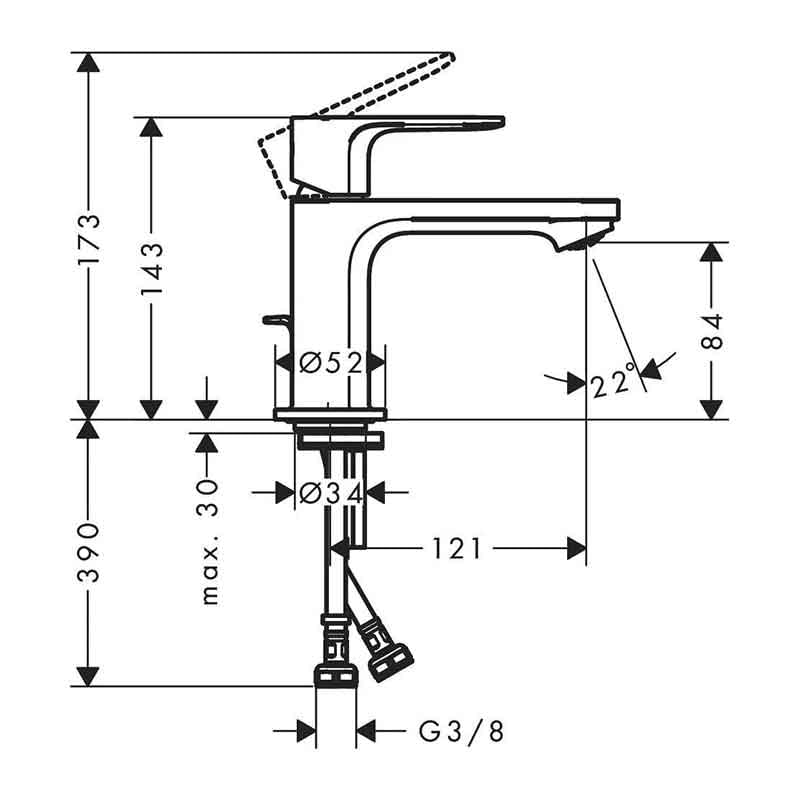 Baterie lavoar Hansgrohe, Rebris S 80, fara ventil, EcoSmart, CoolStart, negru mat — imaginea 3
