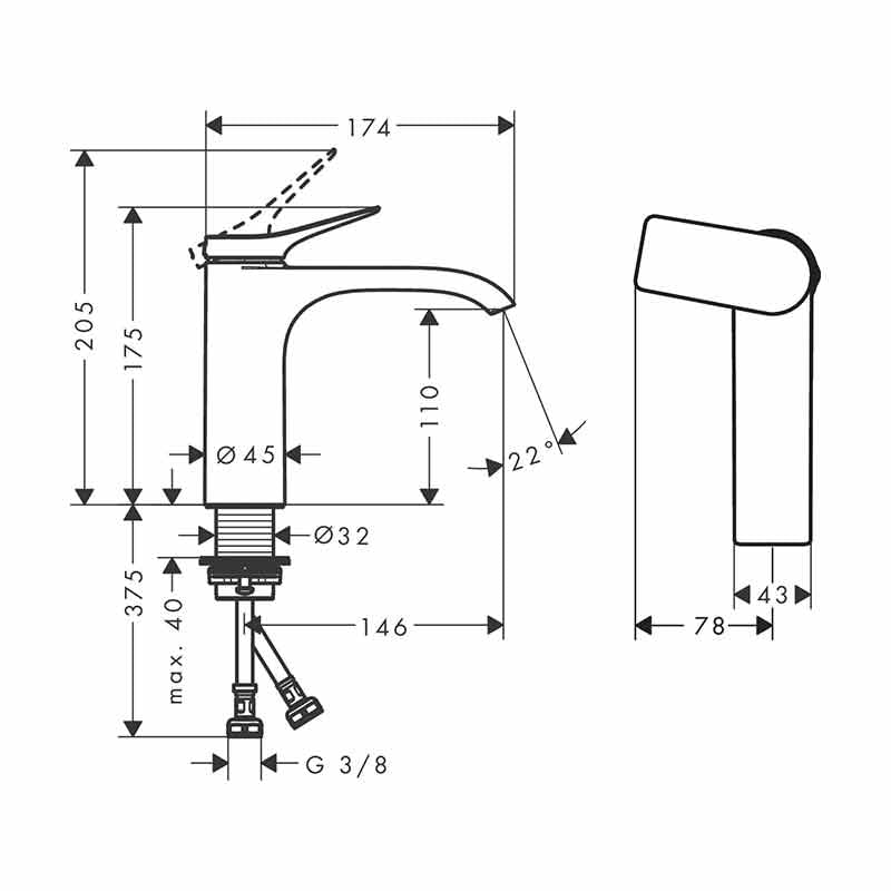 Baterie lavoar Hansgrohe, Vivenis 110, CoolStart, fara ventil, negru mat — imaginea 3