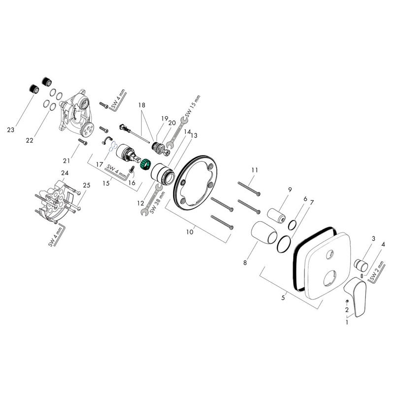 Baterie cada - dus Hansgrohe, Talis E, incastrata, parte vizibila, auriu lucios — imaginea 3