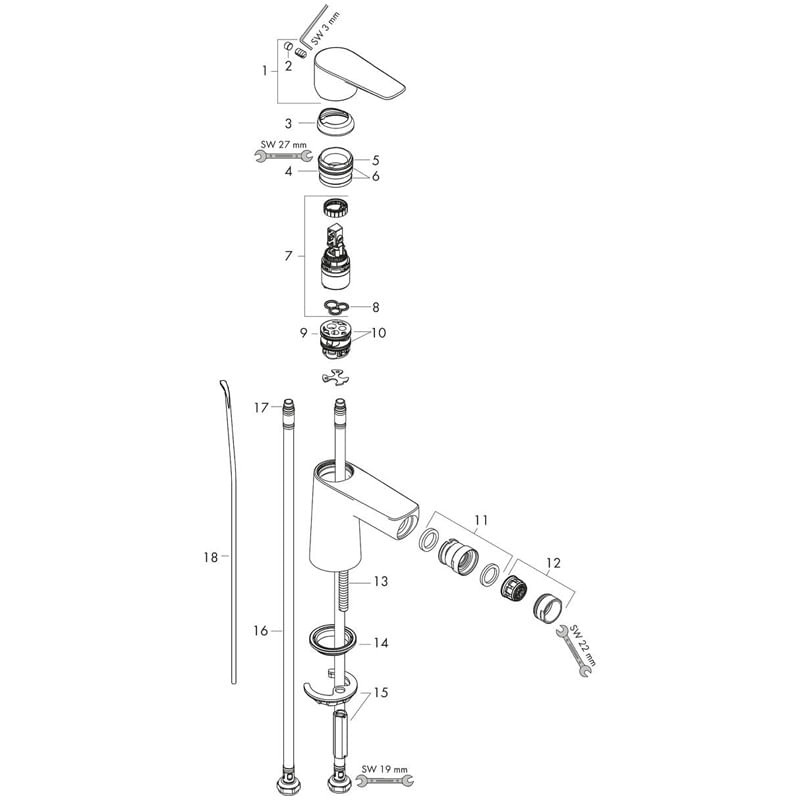 Baterie bideu cu ventil Hansgrohe, Talis E, bronz periat — imaginea 3