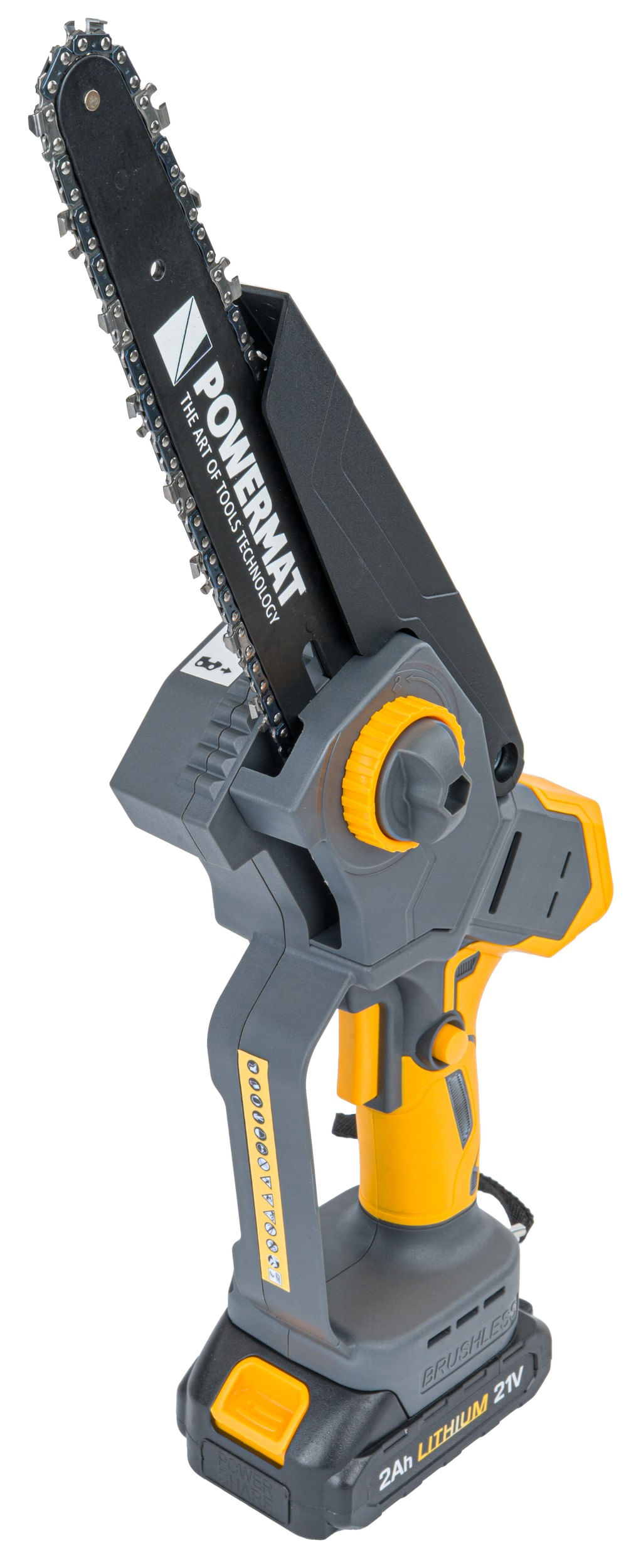 Fierastrau electric cu lant Powermat, 21V, 2x2Ah, lama 200mm, PM-MPA-2AHM