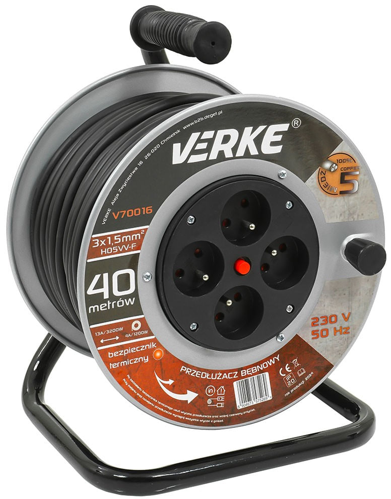 Tambur prelungitor, Verke, 40 m, 4 prize, 3x1,5mm, V70016