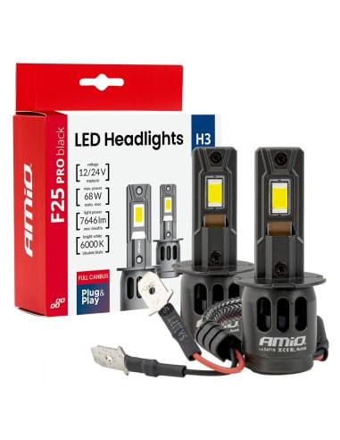 Set 2 leduri auto H3 Canbus, 68W, 7646Lm, 6000k, 12V-24V, Amio