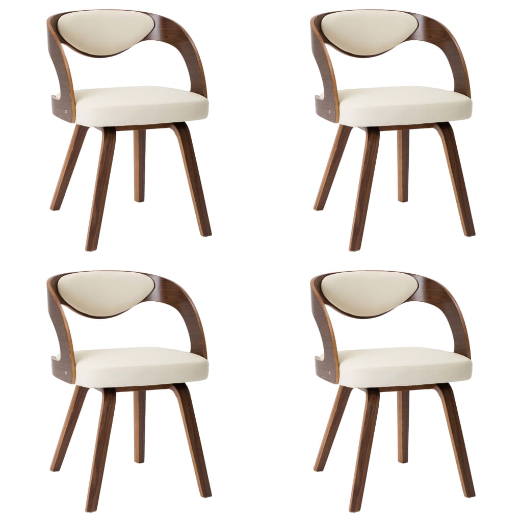Scaune de bucatarie, 4 buc, crem, lemn curbat & piele ecologica